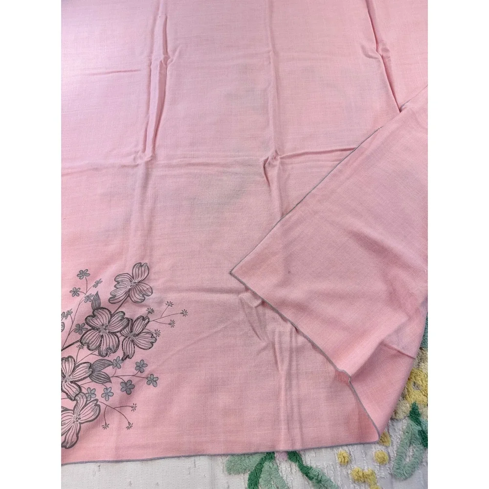 Vintage Pink Square Tablecloth Silver Floral Dogwood Graphic 36x36 Scarf Wrap